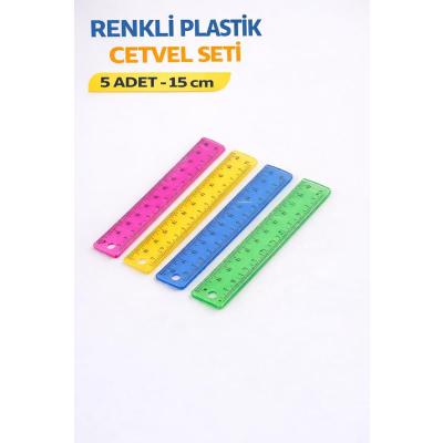 Renkli Plastik Cetvel Seti 15 cm – 5 Adet | Şeffaf, Dayanıklı ve Net Ölçüm | Okul, Ofis ve Kırtasiye Kullanımı
