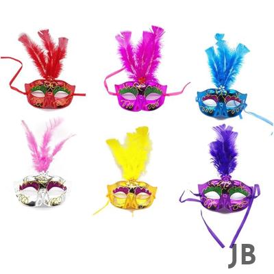 Renkli Tüylü Venedik Parti Maskesi Karışık Renk 12 Adet