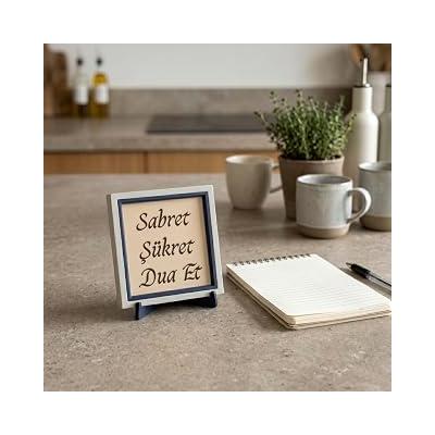Sabret Şükret Dua Et Yazılı Masaüstü Minyatür Obje, Ev Ofis Dekorasyonu Yaşam Alanınız İçin 10x10 cm