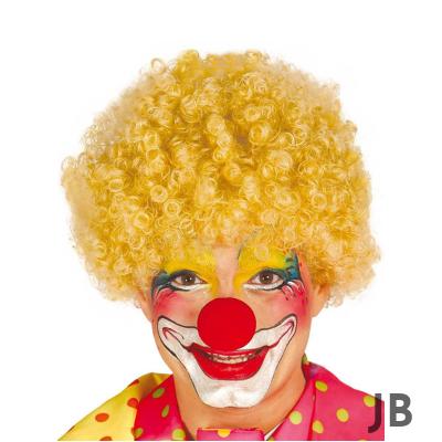 Sarı Renk Kıvırcık Afro Bonus Peruk Takma Saç Ve Kırmızı Burun Seti