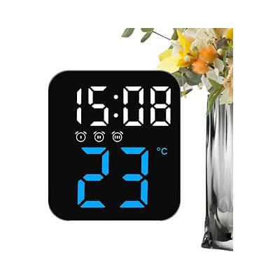 Sıcaklıklı Duvar Saati, Pille Çalışan Çalar Saat Duvar Saati, Ayarlanabilir Parlaklık Dimmer, LED Elektronik Tarih Sıcaklık Göstergesi Akıllı Duvar Aksesuarları