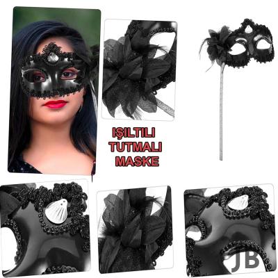 Siyah Işıltılı Tutmalı Fotoğraf Çekimi Maskesi 18x29 Cm