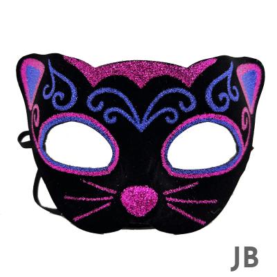 Siyah Kadife Kaplama Üzeri Pembe Mavi Sim İşlemeli Kedi Maskesi 20x13 Cm