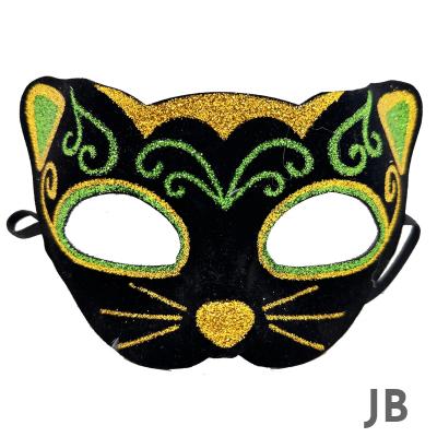 Siyah Kadife Kaplama Üzeri Sarı Yeşil Sim İşlemeli Kedi Maskesi 20x13 Cm