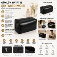 Siyah Makyaj Çantası Fermuarlı Kozmetik ve Kişisel Bakım Organizeri Seyahat Çantası