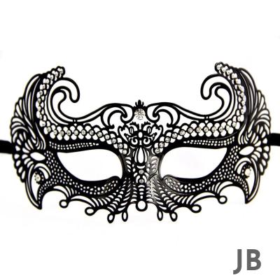 Siyah Renk Lazer Kesim Üzeri Kristal Taşlı Metal Balo Parti Venedik Maskesi
