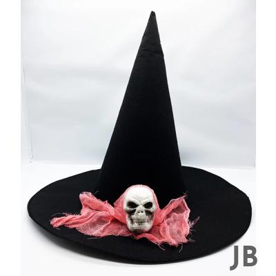 Siyah Renk Pembe Duvaklı Kuru Kafa Temalı Cadı Şapkası 35x38 Cm