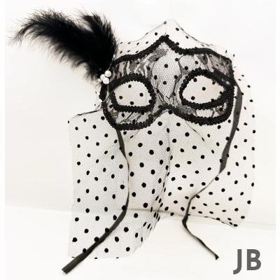 Siyah Renk Siyah Puantiyeli Duvaklı İncili Parti Maskesi