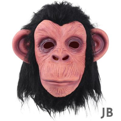 Siyah Saçlı Kafaya Tam Geçmeli Lateks Şempanze Maskesi - Lateks Maymun Orangutan Goril Maske Et Maske