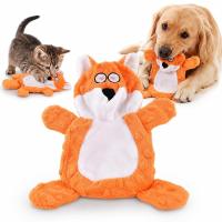 SOGUD Kedi Köpek Oyuncağı Sesli Hışırtılı Peluş Tilki, Isırınca Ses Çıkaran Kafa, Hışırtılı Göğüs Bölümü, Yumuşak Etkileşimli Evcil Hayvan Oyuncağı, 24 x 17 cm, Turuncu