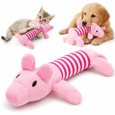 SOGUD Peluş Domuzcuk Kedi Köpek Oyuncağı - Isırınca Ses Çıkaran İnteraktif Oyun Arkadaşı - Yumuşak Dokulu Çizgili Tasarım - Yavru ve Yetişkin Evcil Hayvanlar İçin - 25 x 10 x 4 cm - Pembe