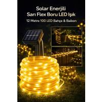 Solar Güneş Enerjili 100 Led 12 Metre Su Geçirmez Flex Boru Bahçe Balkon Işığı