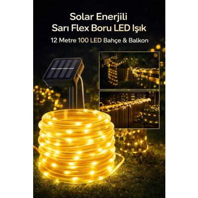 Solar Güneş Enerjili 100 Led 12 Metre Su Geçirmez Flex Boru Bahçe Balkon Işığı