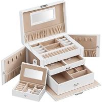 SONGMICS Schmuckkasten, Schmuckkästchen mit 2 Schubladen, abschließbarer Schmuck-Organizer mit Spiegel, herausnehmbare Reise-Box, für Ringe, Armbänder, Ohrringe, Samtfutter