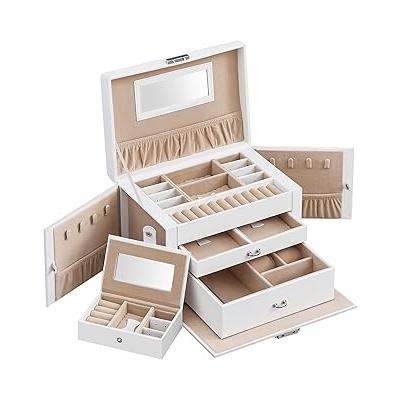 SONGMICS Schmuckkasten, Schmuckkästchen mit 2 Schubladen, abschließbarer Schmuck-Organizer mit Spiegel, herausnehmbare Reise-Box, für Ringe, Armbänder, Ohrringe, Samtfutter