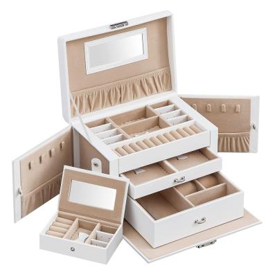 SONGMICS Schmuckkasten, Schmuckkästchen mit 2 Schubladen, abschließbarer Schmuck-Organizer mit Spiegel, herausnehmbare Reise-Box, für Ringe, Armbänder, Ohrringe, Samtfutter