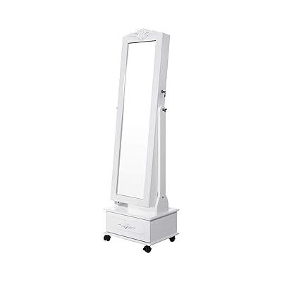 SONGMICS Tekerlekli ve Led Aydınlatmalı Kilitlenebilir Mücevher Dolabı, Beyaz, Jbc61W