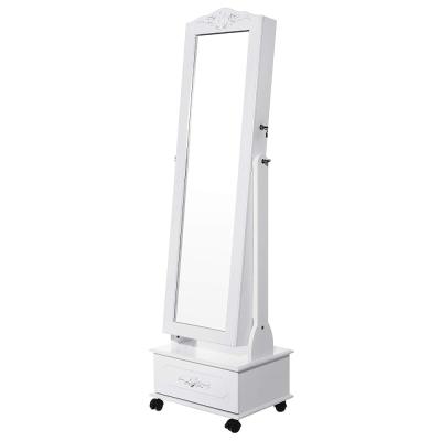 SONGMICS Tekerlekli ve Led Aydınlatmalı Kilitlenebilir Mücevher Dolabı, Beyaz, Jbc61W