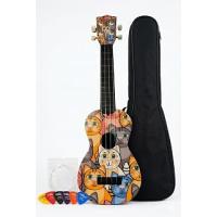 Soprano Ukulele, Kedi Desenli, Renkli Çizimli, 4 Telli Müzik Aleti, Dekoratif Çocuk ve Yetişkin Müzik Enstrümanı