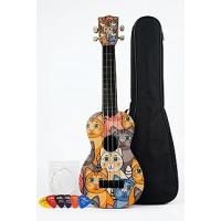 Soprano Ukulele, Kedi Desenli, Renkli Çizimli, 4 Telli Müzik Aleti, Dekoratif Çocuk ve Yetişkin Müzik Enstrümanı