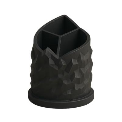 Spiral Dağ Temalı 3 Bölmeli Kalemlik, Çap: 11 cm Yükseklik: 13 cm, Kalem Kutusu, Yüksek Kalite 3D Baskı, Çevre Dostu Pla Hammadde (Siyah)