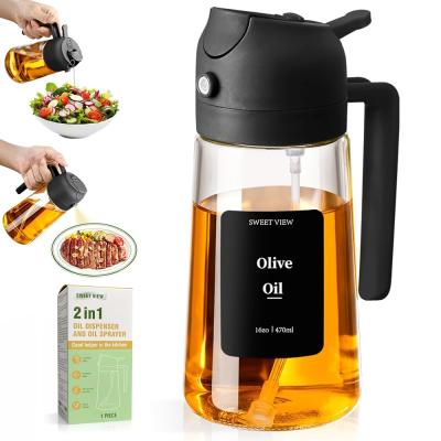 SWEET VIEW 2'si 1 arada Yağ ve Yağ Püskürtücü, 470 ml Hava Fritöz Yağ Püskürtücü, Mutfak, Salata ve Barbekü için Cam Zeytinyağı Şişesi (Siyah)