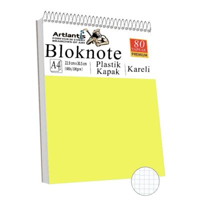 Telli Masaüstü Not Defteri Kareli A4 1 Adet Masa Üstü Plastik Kapaklı Spiralli Bloknot Blocknote 80 Yaprak Okul Ofis