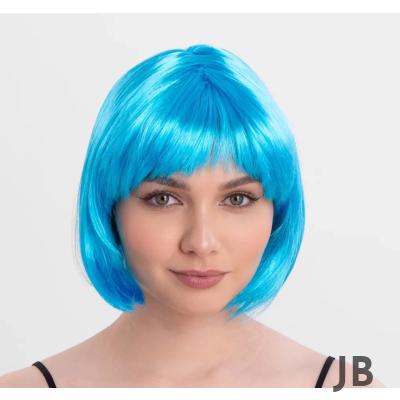 Turkuaz Açık Mavi Renk Düz Kesim Kısa Küt Parti Peruğu