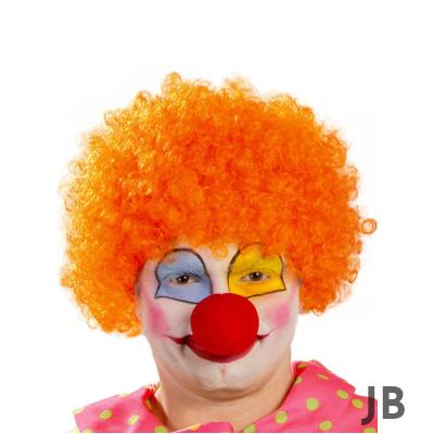 Turuncu Renk Kıvırcık Afro Bonus Peruk Takma Saç Ve Kırmızı Burun Seti