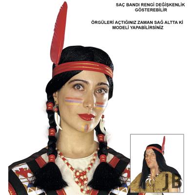 Tüylü Örgülü Hint Peruğu Kızılderili Peruğu