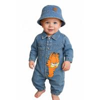 Unisex Çocuk Bebek Kot (JEANS) Baskılı Şapkalı Tulum (3/6/9/12/18) Ay