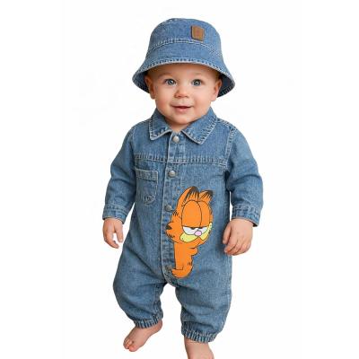 Unisex Çocuk Bebek Kot (JEANS) Baskılı Şapkalı Tulum (3/6/9/12/18) Ay