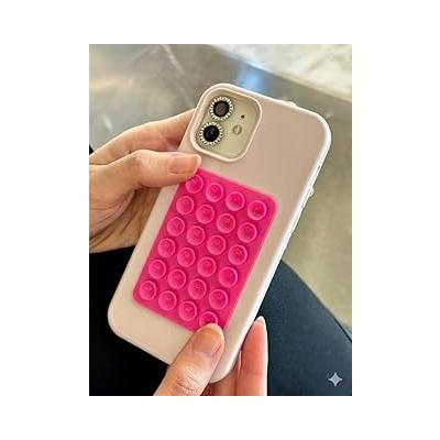 Vakumlu Silikon Telefon Tutucu, Telefon Vantuz, Telefon Ayna Tutucu, Duş, Tiktik video çekim tutucu (Canlı Pembe, Tek Taraflı/Yapışkanlı)