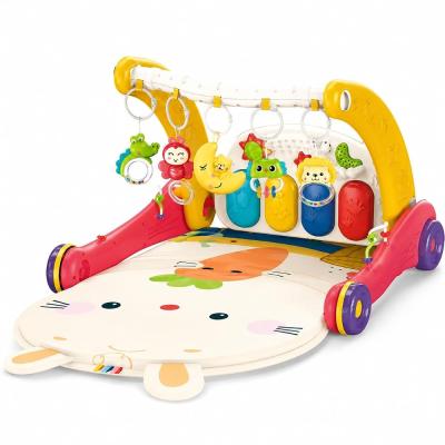 VARDEM Piyanolu 2’si 1 Arada Bebek Yürüteci ve Tavşan Desenli Kırmızı Oyun Halısı, Müzikli Aktivite Oyuncağı BIB-6016
