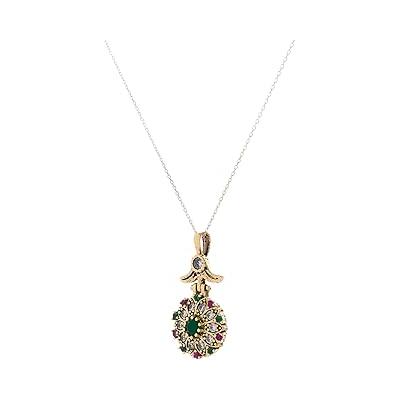Verde Renkli Taşlı Gümüş Kolye Otantik Takı