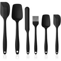 Vicloon Silikon mutfak yardımcısı, 6 adet silikon spatula, çorba kaşığı, fırın fırçası, spatula, ısıya dayanıklı ve yapışmaz, paslanmaz çelik ve dikişsiz tek parça tasarım (siyah)
