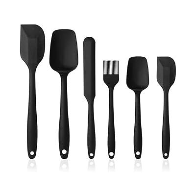 Vicloon Silikon mutfak yardımcısı, 6 adet silikon spatula, çorba kaşığı, fırın fırçası, spatula, ısıya dayanıklı ve yapışmaz, paslanmaz çelik ve dikişsiz tek parça tasarım (siyah)