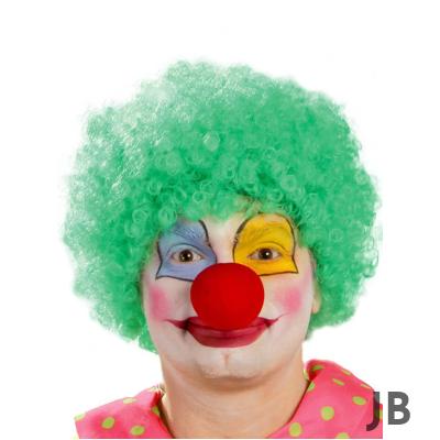 Yeşil Renk Kıvırcık Afro Bonus Peruk Takma Saç Ve Kırmızı Burun Seti