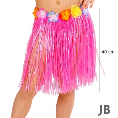 Yetişkin Ve Çocuk Uyumlu Pembe Renk Püsküllü Hawaii Luau Hula Etek 40 Cm