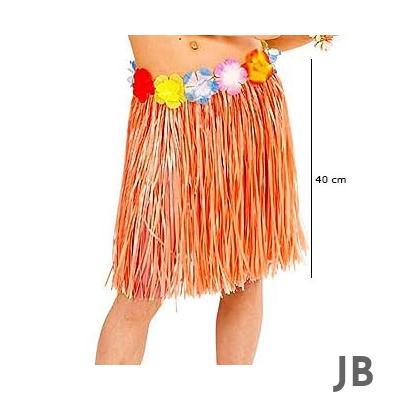 Yetişkin Ve Çocuk Uyumlu Turuncu Renk Püsküllü Hawaii Luau Hula Etek 40 Cm