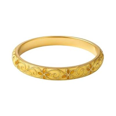 Zarif Mineli Altın Rengi Emaye Bilezik, Çiçek Desenli, Metal Bangle Tasarım, Kadın Takı Aksesuarı Kelepçe