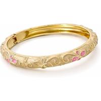 Zarif Mineli Altın Rengi Emaye Bilezik, Çiçek Desenli, Metal Bangle Tasarım, Kadın Takı Aksesuarı Kelepçe