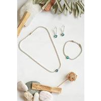 Zirkon Taşlı Turkuaz Kalpli Su Yolu Silver Kolye & Bileklik Set