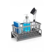 Orret Home Lavabo Organizeri Tezgah Üstü ABS Plastik Mutfak Organizer Banyo Düzenleyici Evye Üstü Süngerlik Sabunluk Organizer Su Hazneli Gri Raf (Metalik Gri)