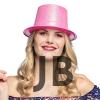 Floresan Pembe Renk Simli Uzun Fötr Melon Şapka 12 Cm