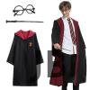Harry Potter Gryffindor Kapişonlu Çocuk Kostüm + Asa + Gözlük Seti 7-8 Yaş