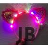 Kenarları Dantelli Fuşya Pullu Payetli Led Işıklı Kedi Kulak Taç 17x19 Cm