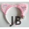 Kenarları Dantelli Pembe Pullu Payetli Led Işıklı Kedi Kulak Taç 17x19 Cm