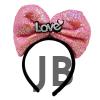 Led Işıklı 3 Farklı Fonksiyonda Yanan Gümüş Love Yazılı Fuşya Pembe Fiyonk Taç 20x17 Cm