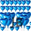 Metalize Parlak Mavi Kalp Şekilli Uçan Balon Folyo 18 İnç 45 Cm 25 Adet